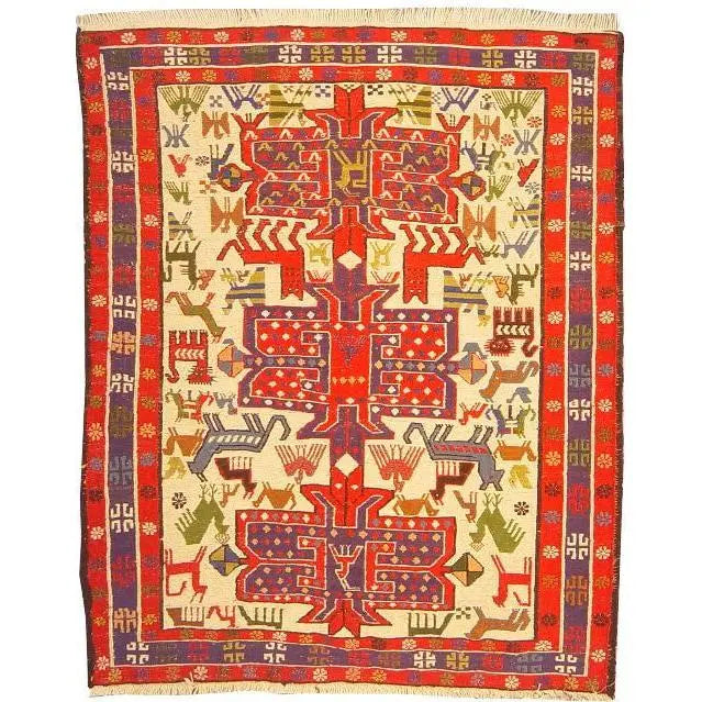 One Of The Kind Hand-Knotted Kilim Soumak 4'9" X 3'5"